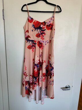Hope & Ivy Blush Pink Floral High Low Midi Dress Cami Straps US 6